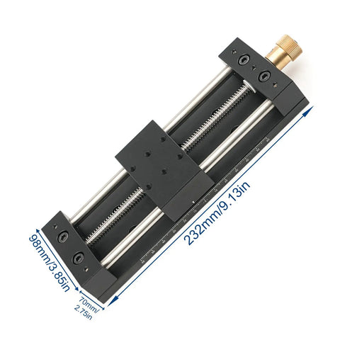 Built Tough Aluminum Manual Sliding Table Actuator, 232mm length, precise linear motion for heavy duty industrial projects.