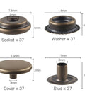 Leather Snap Fastener Kit Set With 37 Pieces And Five Eighth Inch Bronze Snaps For Leather, Canvas, Denim, Bags And Clothes DIY Projects