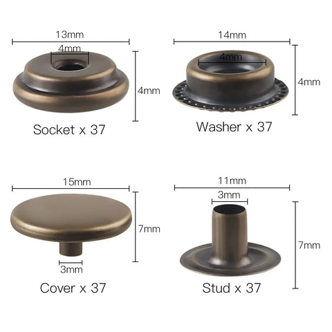 Leather Snap Fastener Kit Set With 37 Pieces And Five Eighth Inch Bronze Snaps For Leather, Canvas, Denim, Bags And Clothes DIY Projects