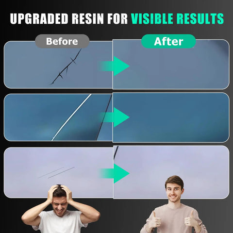 Before and after comparison of cracked windshield repair using DIY Windshield Chip And Crack Repair Kit With 2026 Upgrade Resin Liquid