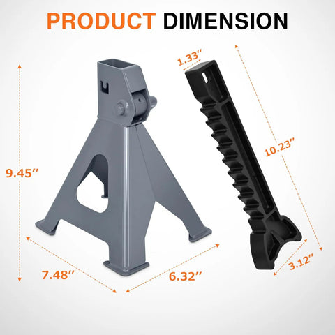 Dimensions of Beefy Two Ton Heavy Duty Steel Jack Stands Set For Cars Adjustable Height From 10.6 To 16.2 Inches Welded Frame