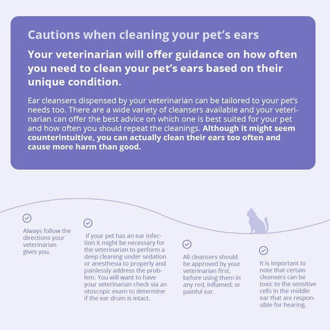 Guidelines for using Fragrance Free Antibacterial Antifungal Flush For Dogs Cats And Horses to prevent ear harm.