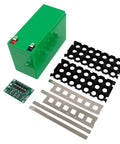 Heavy Duty DIY Lithium Battery Case For 12 Volt Projects With Nickel Straps And 3X7 Cell Slots Top Shelf Abs Housing, green battery with accessories.