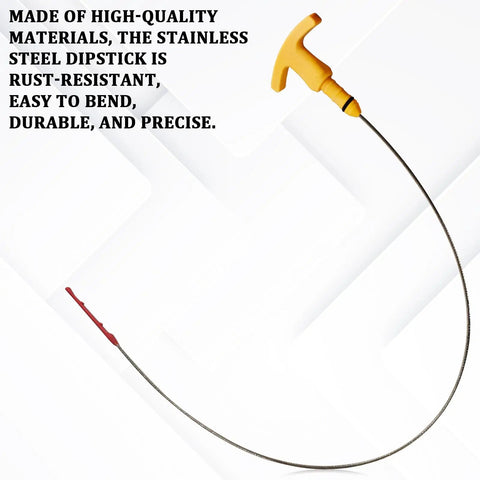 Stainless steel oil dipstick replacement with yellow handle for Hyundai Elantra 2011 2018 Sonata 2016 2018 Tucson 2014 2018 and Kia Forte engine oil level checks.