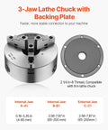 Precision 8 Inch 3 Jaw Lathe Chuck Self Centering Machine Tool with 2 1 4 In 8 Thread Base and T Wrench for Wood Metal Lathes