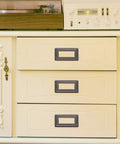 Hidden Cabinet Door Handle Set In Zinc Alloy, Flush Mount Sliding Pulls on cream drawers, 64mm, Pearl Gray