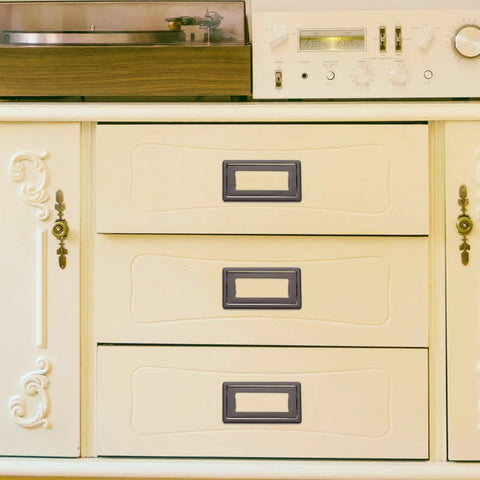 Hidden Cabinet Door Handle Set In Zinc Alloy, Flush Mount Sliding Pulls on cream drawers, 64mm, Pearl Gray