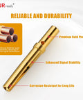 Top Notch 20 AWG Gold Plated DB9 Pins Sockets With Crimp Terminals And Pin Removal Tool For DRK-D Sub Connectors, showcasing premium gold plating.