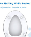 Built Tough Elongated Toilet Seat Made From Heavy Duty Polypropylene For Crack Resistant Durability And No Nonsense Standard Close Function In Classic White Finish with large bumpers for stability.