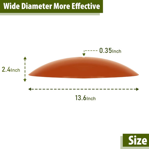 Diagram showing dimensions of 13 Inch Hummingbird Feeder Shade Cover Rain Shield Dome for Outdoor Bird Feeders, terracotta color