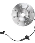 4WD Front Wheel Bearing Hubs Kit For 2011 To 2019 Chevy Silverado 2500 HD 3500 HD And GMC Sierra 2500 HD 3500 HD With 2 Wheel Hubs Assembly Replacement, top view showing 8-bolt hub and ABS sensor cable