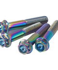 Premium GR5 Titanium Motorcycle Flange Screws With Rainbow Gradient Plating M8 X 1 Point 25 X 45 Millimeter on white background
