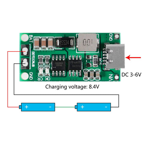 Plug And Play Duo Pack Of Solid Type C Bms Boards Offering 3s 4a Charge Rates With Integrated Step Up Boost Circuits For Stress Free Lithium Ion Mods And Quick Power Bank Swaps. Image of USB Type C BMS board with outlined connections.