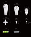 Dope No Damage Picture Hanging Kit With 68 Invisible Nails for Concrete Walls showing various nail sizes and types with measuring scale.