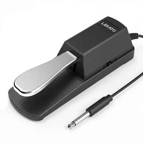 Universal Sustain Pedal for Keyboard with Polarity Switch and Quarter Inch Plug, Chrome-Plated Metal, Durable Design