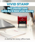 Copy By Date Self Inking Rubber Stamp Featuring Slick Red Ink Flow And Transparent Bottom For Your Daily Office Grind No Sweat Reinkable Tool That Keeps Paperwork Moving Smoothly Every Day on office desk with paperwork and pens.