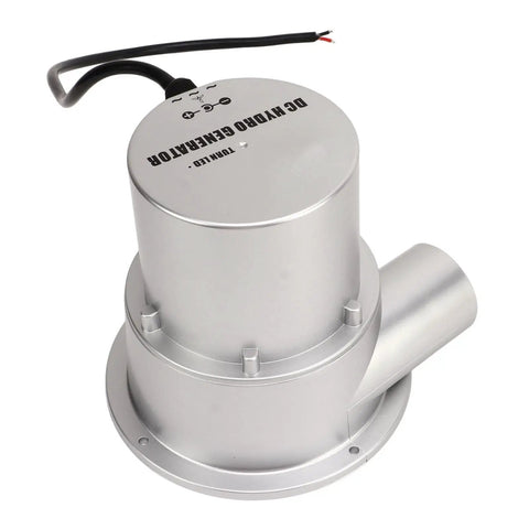 Compact Water Turbine Hydroelectric Generator With Permanent Magnet Brushless Motor Genny For Off Grid Power From Small Streams And Quiet Rivers Ready To Install, top view of silver cylindrical unit