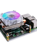 Low Profile Cpu Cooler With Rgb Pwm Fan And Aluminum Heatsink For Raspberry Pi 4B 3B Plus 3B, silver heat sink with color-shifting fan.