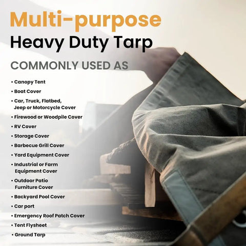 Heavy Duty 18 Oz Canvas Tarp Waterproof And UV Resistant With Rustproof Grommets For Industrial And Commercial Use Cut Size 6x8 Feet Finished Size 5 Feet 6 Inches By 7 Feet 6 Inches Olive Drab shown for various uses
