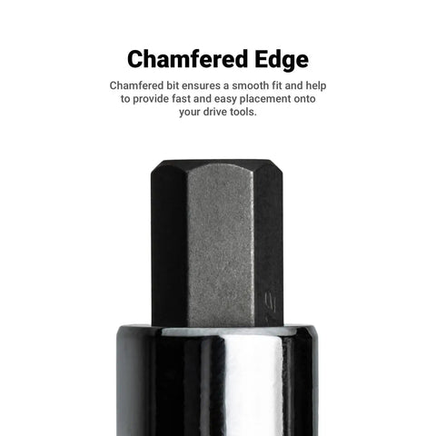 Chamfered edge detail of Master Bit Socket Set 88 Piece Advanced Series With Beefy S2 Steel Bits In Impact Resistant Case