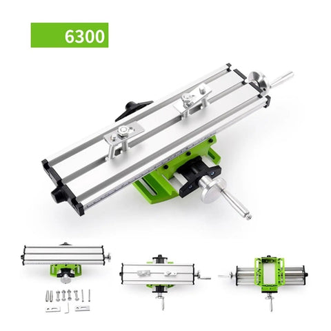 Durable Metal Bench Drill Vise With X And Y Coordinate Adjustment. Top view of a sliding table fixture for woodworking and DIY.