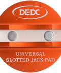 DEDC universal orange aluminum slotted jack pad with two magnets, front view