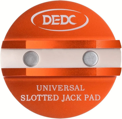 DEDC universal orange aluminum slotted jack pad with two magnets, front view