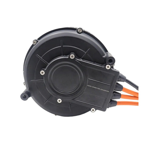 Heavy Duty Qs165 Mid Drive Motor For Electric Bike Conversion 5000W Peak 10kW PMSM Setup rear view with orange cables