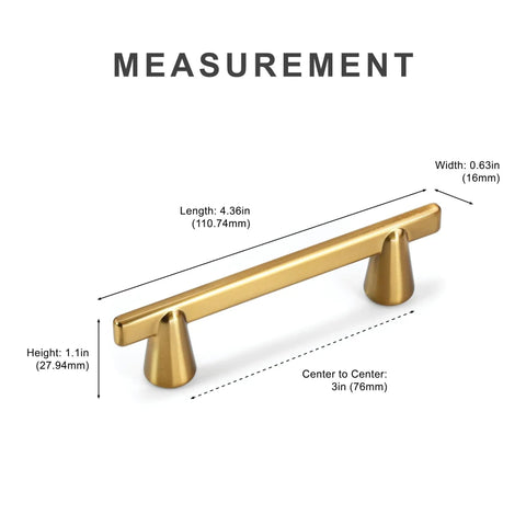 Gold Cabinet Handles 3 Inch 76mm Pack Of 3 Minimalist Modern Dresser Pulls measurement diagram