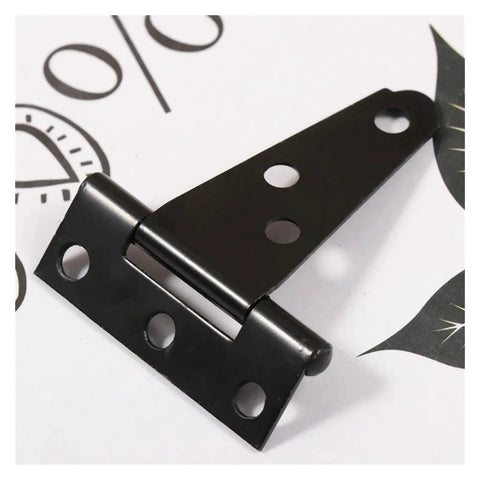 Heavy Duty T Shaped Hinges Galvanized Iron For Furniture Doors Cabinets And Gates 14 Piece Set With Durable Steel Blades And 270 Degree Rotation Hardware Built To Last, black T hinge close-up