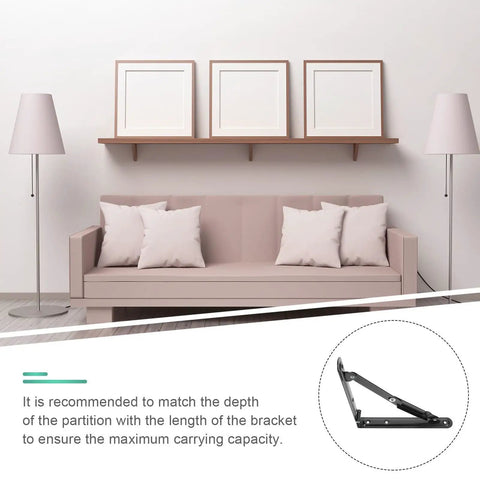 Heavy Duty Folding Wall Shelf Brackets Two Pack Black Iron Ultra Sturdy Support under shelf above sofa