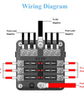 Wiring diagram for Waterproof 12V Fuse Panel With LED Warning Indicators, 6-Circuit Marine Boat Fuse Box With Negative Bus, Damp-Proof Cover