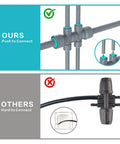 Comparison of 6 Way Plug And Play Quick Connector 12 To 6mm Drip Irrigation Kit Accessories with standard connector, showing ease of use.