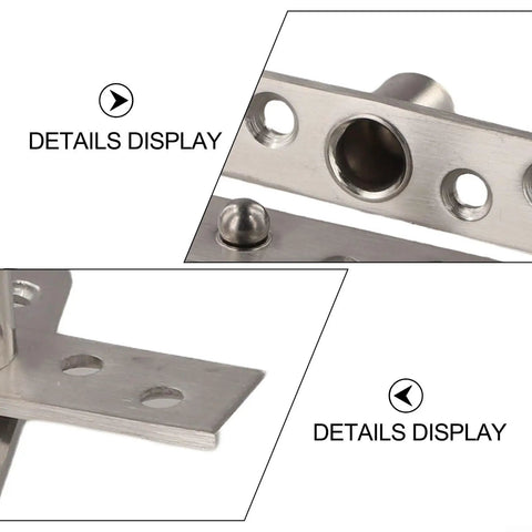 Close-up view of 2 Pack 360 Degree Stainless Steel Pivot Hinges for Doors and Cabinets Upper and Lower Swivel Ball Bearing Hardware Kit.