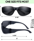 Solid Gear Clear Safety Glasses 120 Pack For Men And Women Featuring Ansi Z871 Approved Impact Shield Plus Anti Scratch Polycarbonate Lenses For Zero Hassle Workshop Adventures, side and top view with dimensions.
