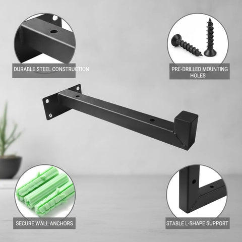 Multipurpose Black Steel Shelf Brackets For Garage, Kitchen And Workshop with durable L-shape support and pre-drilled holes
