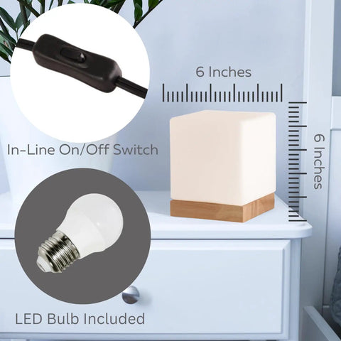Square Glass Desk Lamp Cube LED Light With Warm 2700K Lit Glow 6W Bulb For Reading Bedside Nightstand Accent Cozy Mini Bookshelf Lamp Modern Glass Cube Accent Light For Home Decor And Desk with in-line on/off switch