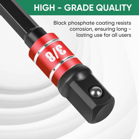 Close-up of 3/8 inch socket adapter from 6 Piece Impact Socket Adapter Set For Power Drills And High Torque Impact Wrenches
