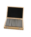Professional Grade Alloy Steel Parallel Gauge Block Set Including Fourteen Pairs Of CNC Milling Pads displayed in a wooden box.