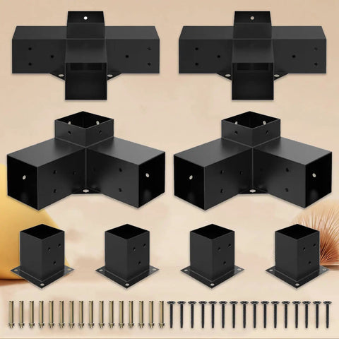 Heavy Duty Pergola Kit With 3 Way Corner Brackets DIY Gazebo Hardware For Patio Backyard Outdoor Structures Weatherproof Gazebo Brackets Kit For Stable Support And Sloped Roof Drainage