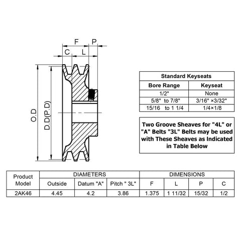 Double Groove V Belt Pulley With 1 Inch Bore And 4.45 Inch Outer Diameter Cast Iron Sheave For A AX 3L 4L V Belts 2AK461 Pulley, Precisely Machined, Static Balanced, Rust Resistant Finish For Reliable Shop And Industrial Belt Drives