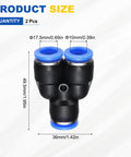 Y Splitter Push To Connect Fittings 2 Pack Three Way Pneumatic Union Fittings for Air Lines Plastic Blue Pro Grade 0.39 In Tube