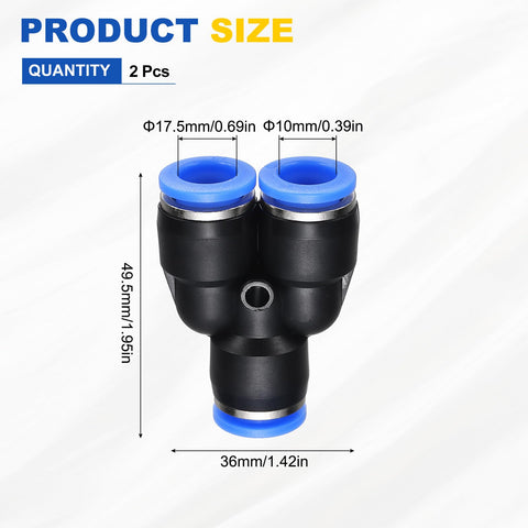 Y Splitter Push To Connect Fittings 2 Pack Three Way Pneumatic Union Fittings for Air Lines Plastic Blue Pro Grade 0.39 In Tube