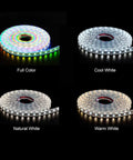 RGBW LED Strip With Four Colors In One, Individually Addressable SK6812 Upgrade, 16.4ft length, 300 LEDs showcasing color variations