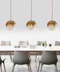 Modern Globe Pendant Light With Gradient Glass Shade, Gold Finish, 1 Light, Adjustable Height Chandelier For Dining Room