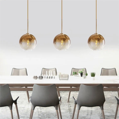 Modern Globe Pendant Light With Gradient Glass Shade, Gold Finish, 1 Light, Adjustable Height Chandelier For Dining Room