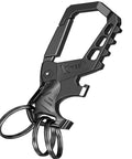 Heavy Duty Metal Keychain Set With Carabiner Clip, Bottle Opener And Three Key Rings, Durable Scratch And Rust Resistant Black Finish