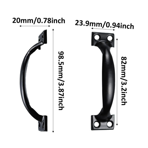 Dimensions of 12 Pack 4 Inch Vintage Barn Door Pulls in Black Metal Screw In Handles for Cabinets and Drawers Heavy Duty Rustic Gate Knobs