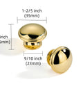 Handmade Solid Brass Cabinet Knobs Round Unlacquered Drawer Pulls Developing Rich Antique Patina Over Time Premium Kitchen Hardware Built Tough And Looking Damn Sharp For Daily Use. Two shiny brass knobs with size measurements.