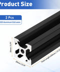 Two Pack 450mm 2020 Aluminum Extrusion Profiles European Standard Anodized Black Linear Rail Guide dimensions